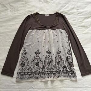 Axes Femme Brown and cream long sleeve top Size medium